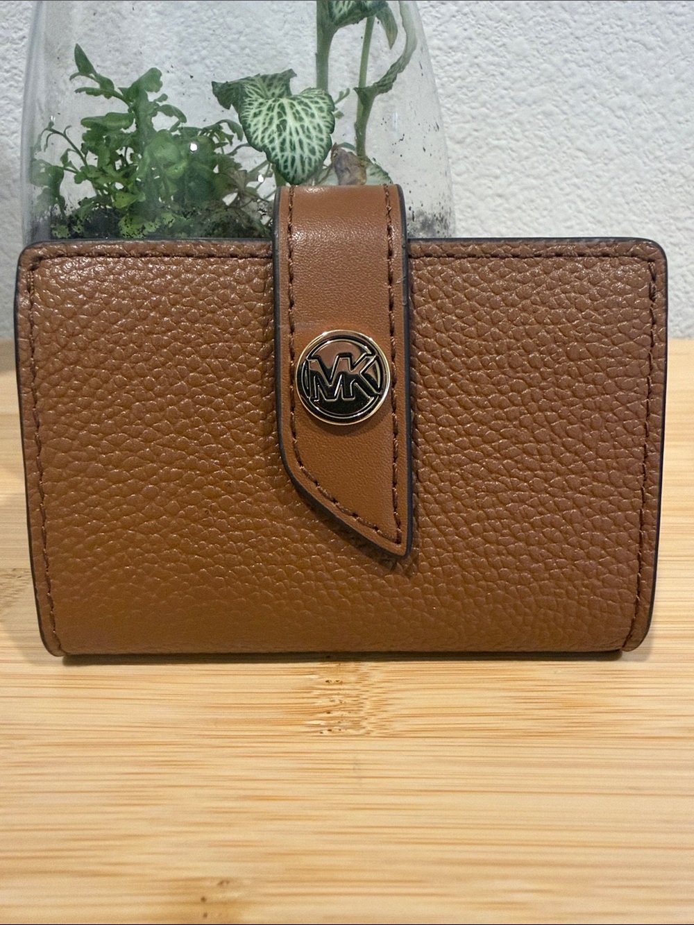Michael Kors Tan Pebbled Leather Snap Wallet with MK Logo